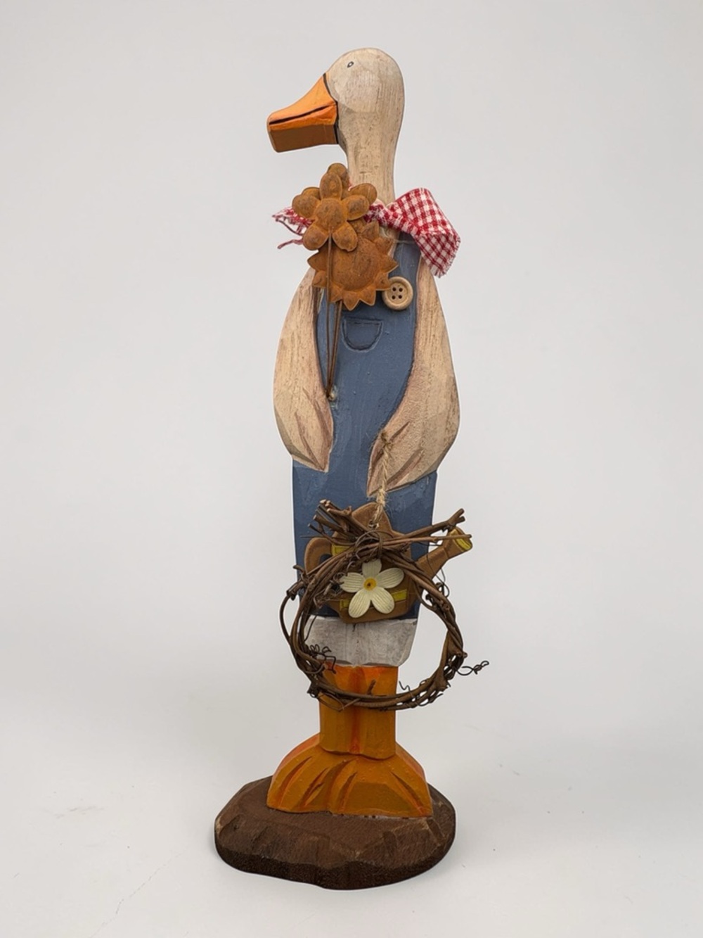 Vintage Wood Carved Goose Freestanding 12” Figure Duck W/Basket Statue Rare Find - Picture 2 of 16